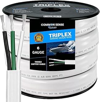 6/3 AWG UL 1426 (The Real Thing) Triplex Flat Marine Wire - Tinned Copper Boat Cable - 30 Feet - White PVC Jacket